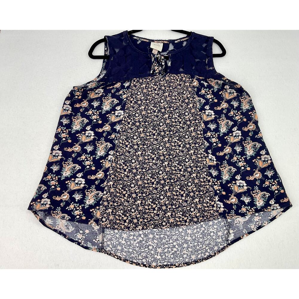 Knox Rose Navy Floral Print Sleeveless Summer Coastal Beach Vacation Tank Top L - Picture 2 of 7